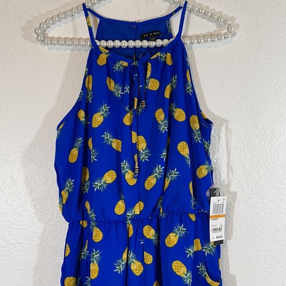 AS U WISH Pineapple Blue Romper Front Pockets New - Picture 3 of 7